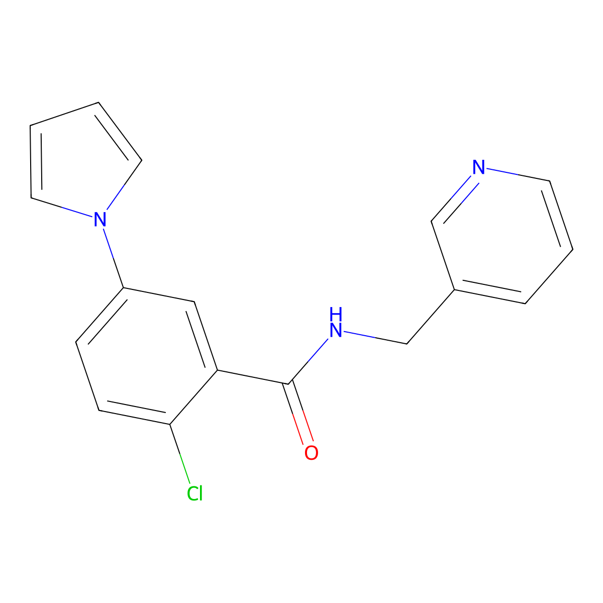 2-chloro-N-(pyridin-3-ylmethyl)-5-(1H-pyrrol-1-yl)benzamide molecular structure, CAS 1081115-37-8