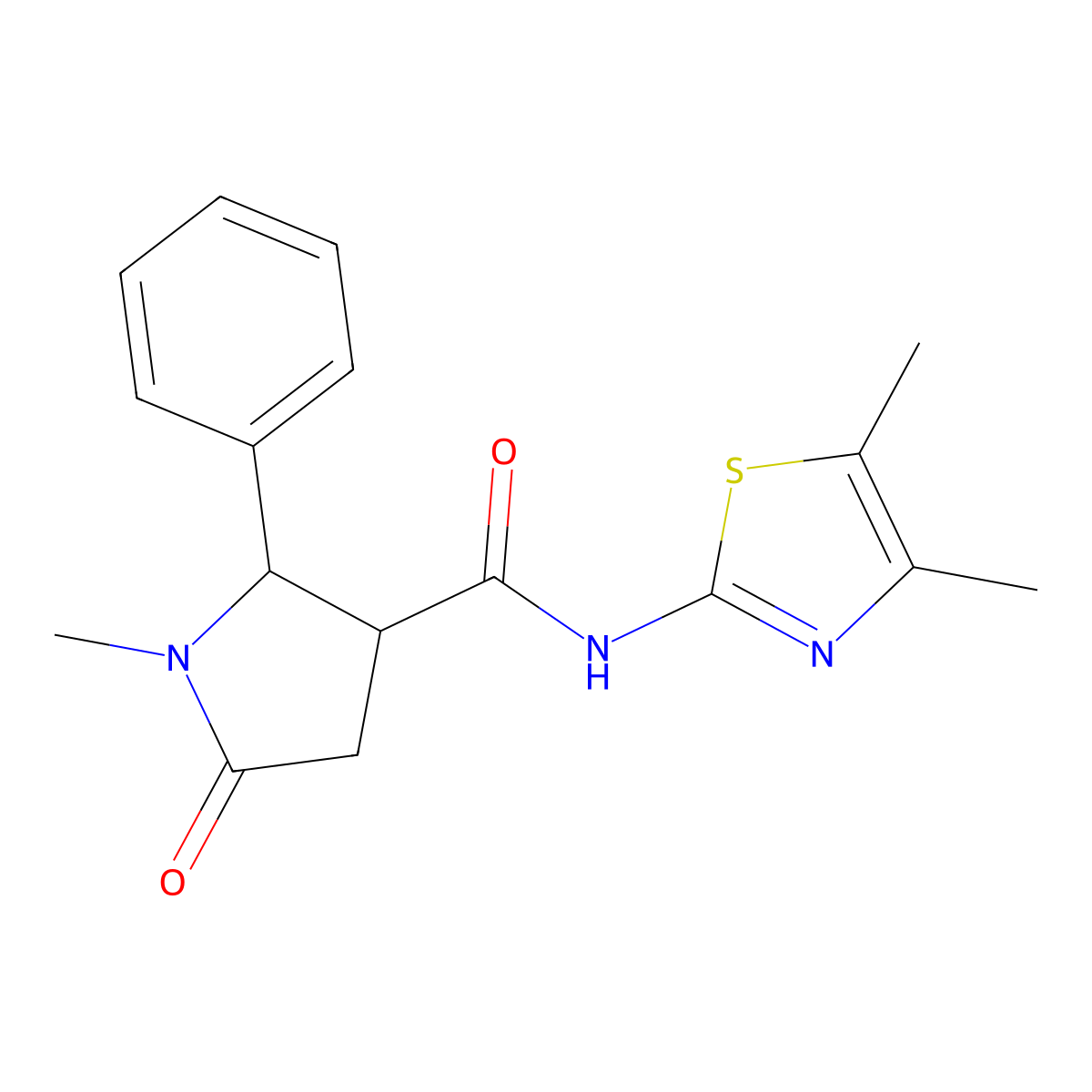 N-[(2E)-4,5-dimethyl-1,3-thiazol-2(3H)-ylidene]-1-methyl-5-oxo-2-phenylpyrrolidine-3-carboxamide molecular structure, CAS 1081115-49-2