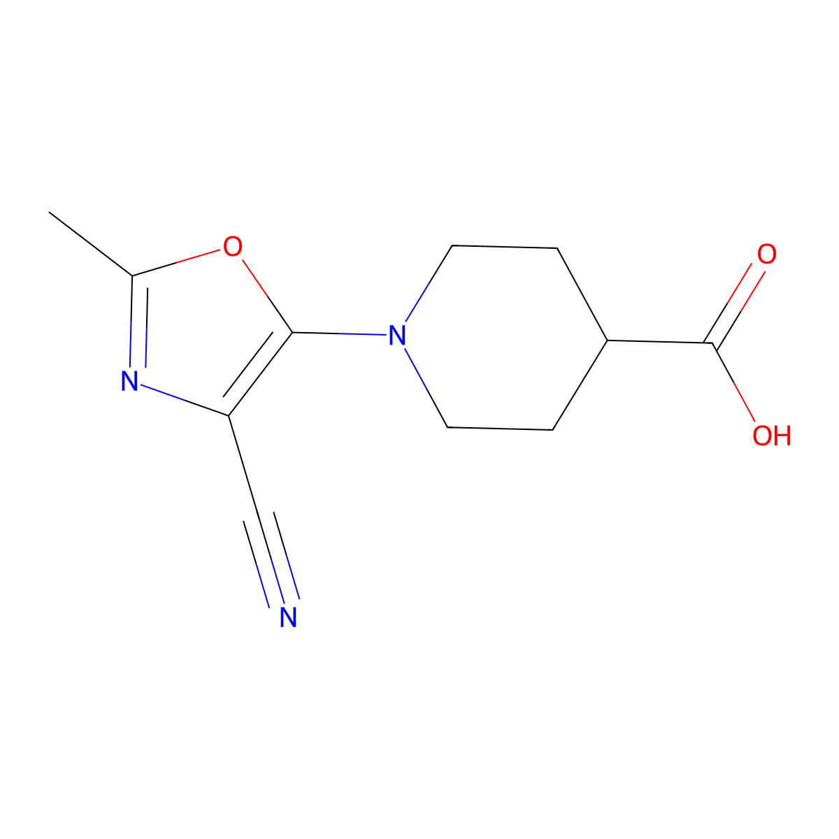 1-(4-Cyano-2-methyl-1,3-oxazol-5-yl)piperidine-4-carboxylic acid molecular structure, CAS 1081115-59-4