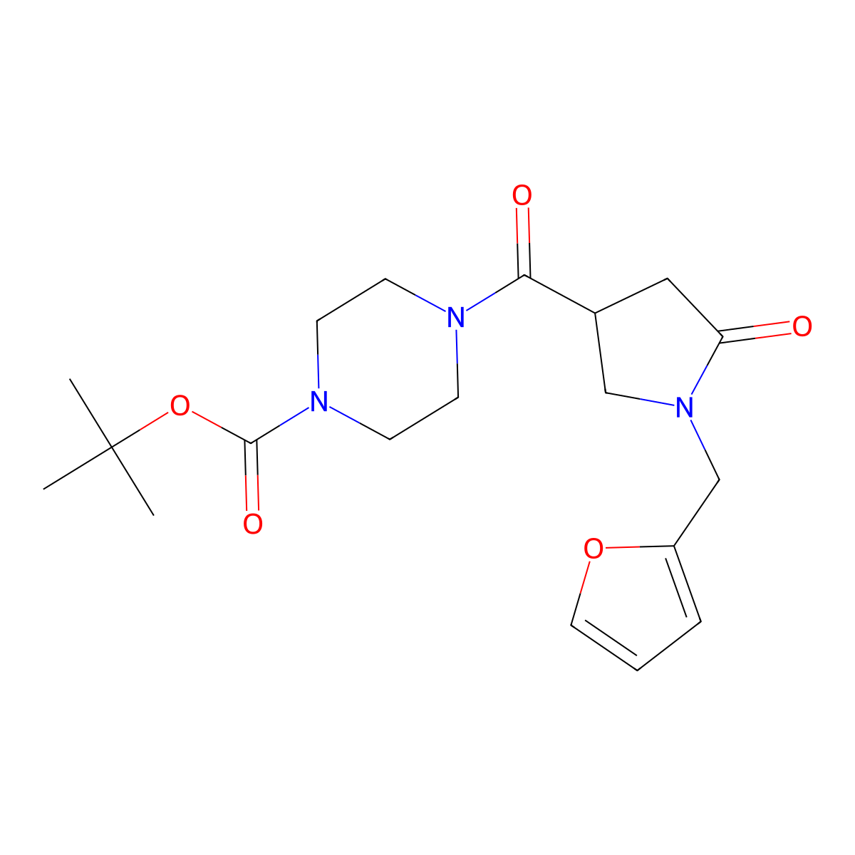 Tert-butyl 4-{[1-(furan-2-ylmethyl)-5-oxopyrrolidin-3-yl]carbonyl}piperazine-1-carboxylate molecular structure, CAS 1081115-97-0