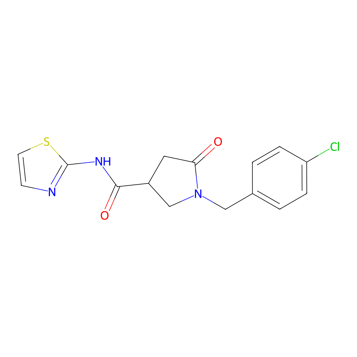 1-(4-chlorobenzyl)-5-oxo-N-(1,3-thiazol-2-yl)pyrrolidine-3-carboxamide molecular structure, CAS 1081116-03-1