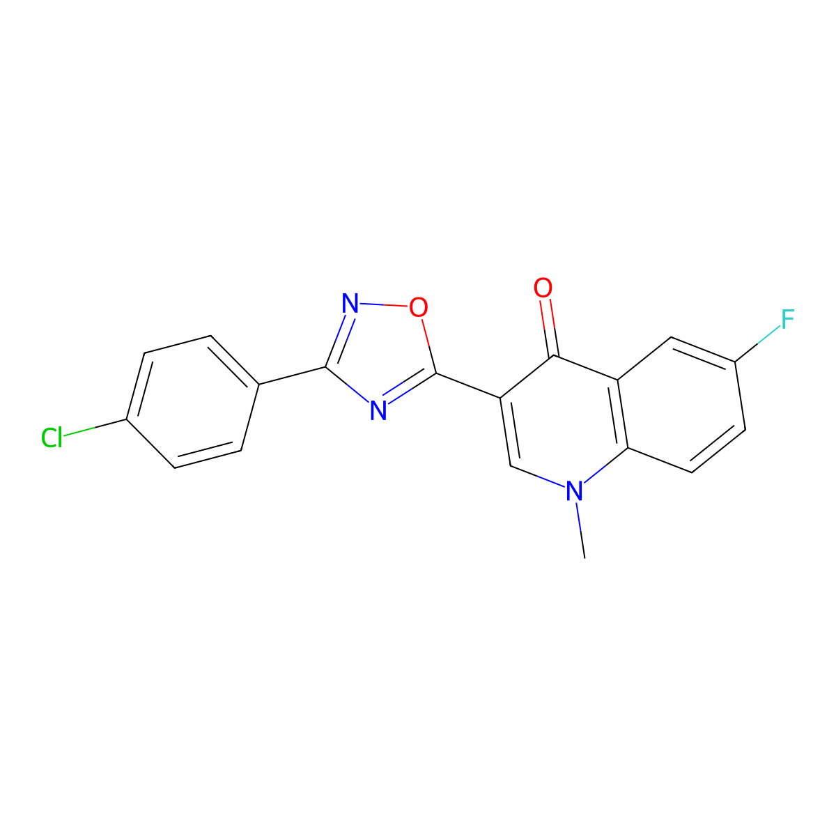 3-(3-(4-chlorophenyl)-1,2,4-oxadiazol-5-yl)-6-fluoro-1-methylquinolin-4(1H)-one molecular structure, CAS 1081116-22-4