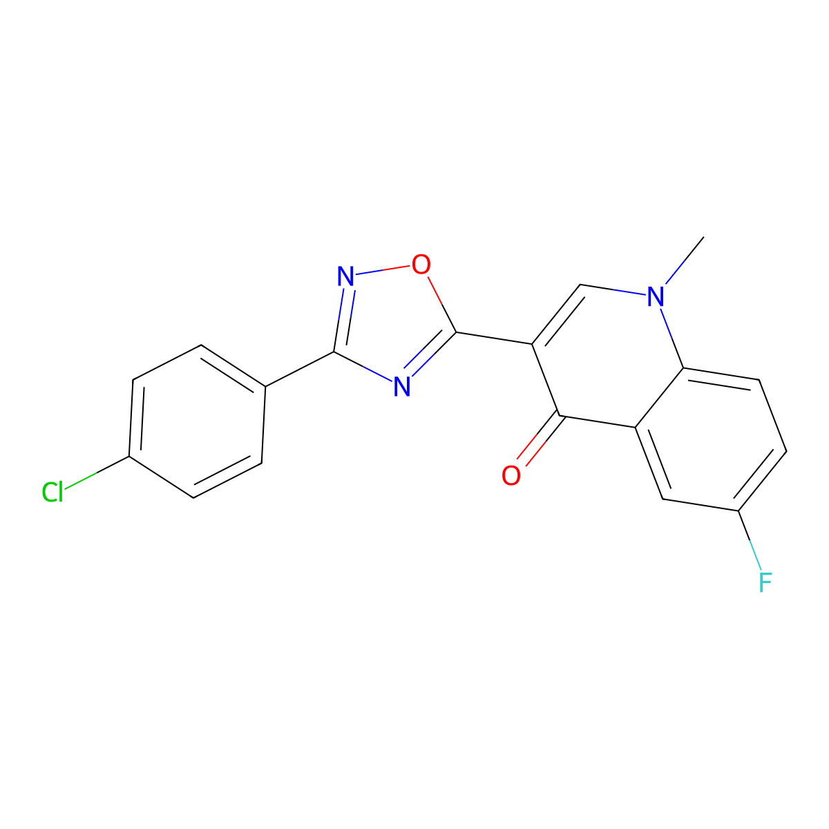 3-(3-(4-chlorophenyl)-1,2,4-oxadiazol-5-yl)-6-fluoro-1-methylquinolin-4(1H)-one molecular structure, CAS 1081116-22-4