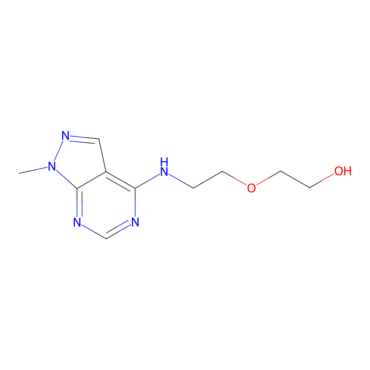 2-{2-[(1-methyl-1H-pyrazolo[3,4-d]pyrimidin-4-yl)amino]ethoxy}ethanol molecular structure, CAS 1081116-36-0