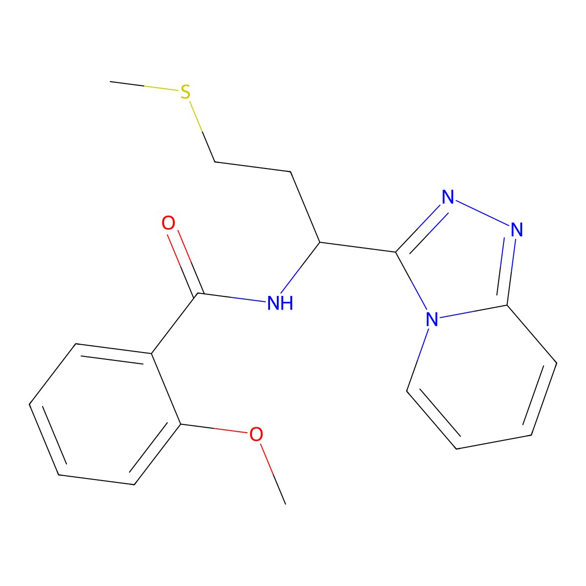 2-methoxy-N-[3-(methylsulfanyl)-1-([1,2,4]triazolo[4,3-a]pyridin-3-yl)propyl]benzamide molecular structure, CAS 1081116-53-1