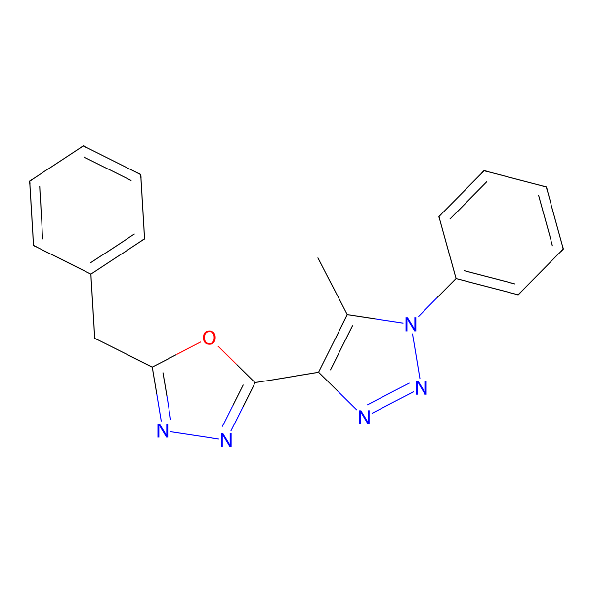 2-benzyl-5-(5-methyl-1-phenyl-1H-1,2,3-triazol-4-yl)-1,3,4-oxadiazole molecular structure, CAS 1081117-51-2