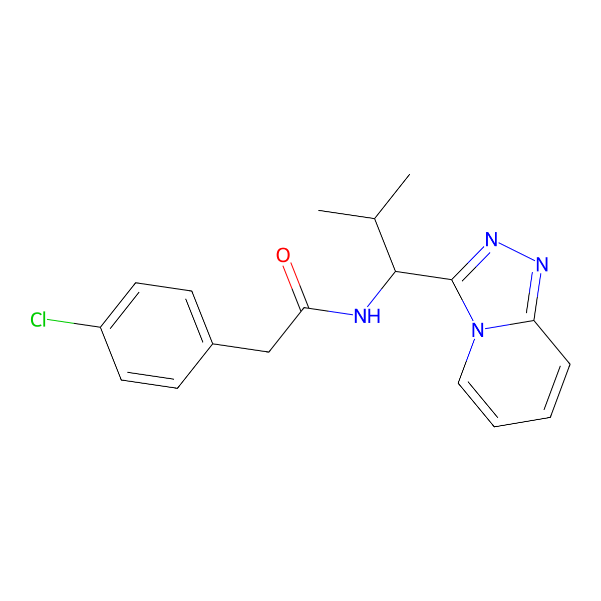 2-(4-chlorophenyl)-N-[2-methyl-1-([1,2,4]triazolo[4,3-a]pyridin-3-yl)propyl]acetamide molecular structure, CAS 1081117-58-9
