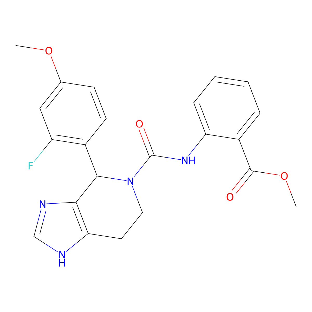 methyl 2-({[4-(2-fluoro-4-methoxyphenyl)-1,4,6,7-tetrahydro-5H-imidazo[4,5-c]pyridin-5-yl]carbonyl}amino)benzoate molecular structure, CAS 1081117-79-4
