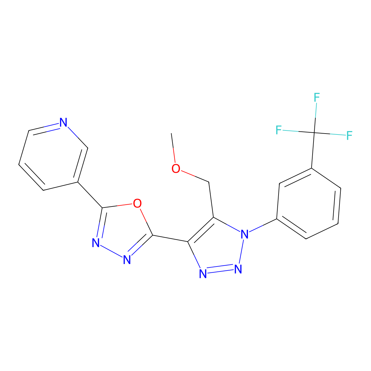 2-(5-(methoxymethyl)-1-(3-(trifluoromethyl)phenyl)-1H-1,2,3-triazol-4-yl)-5-(pyridin-3-yl)-1,3,4-oxadiazole molecular structure, CAS 1081117-93-2