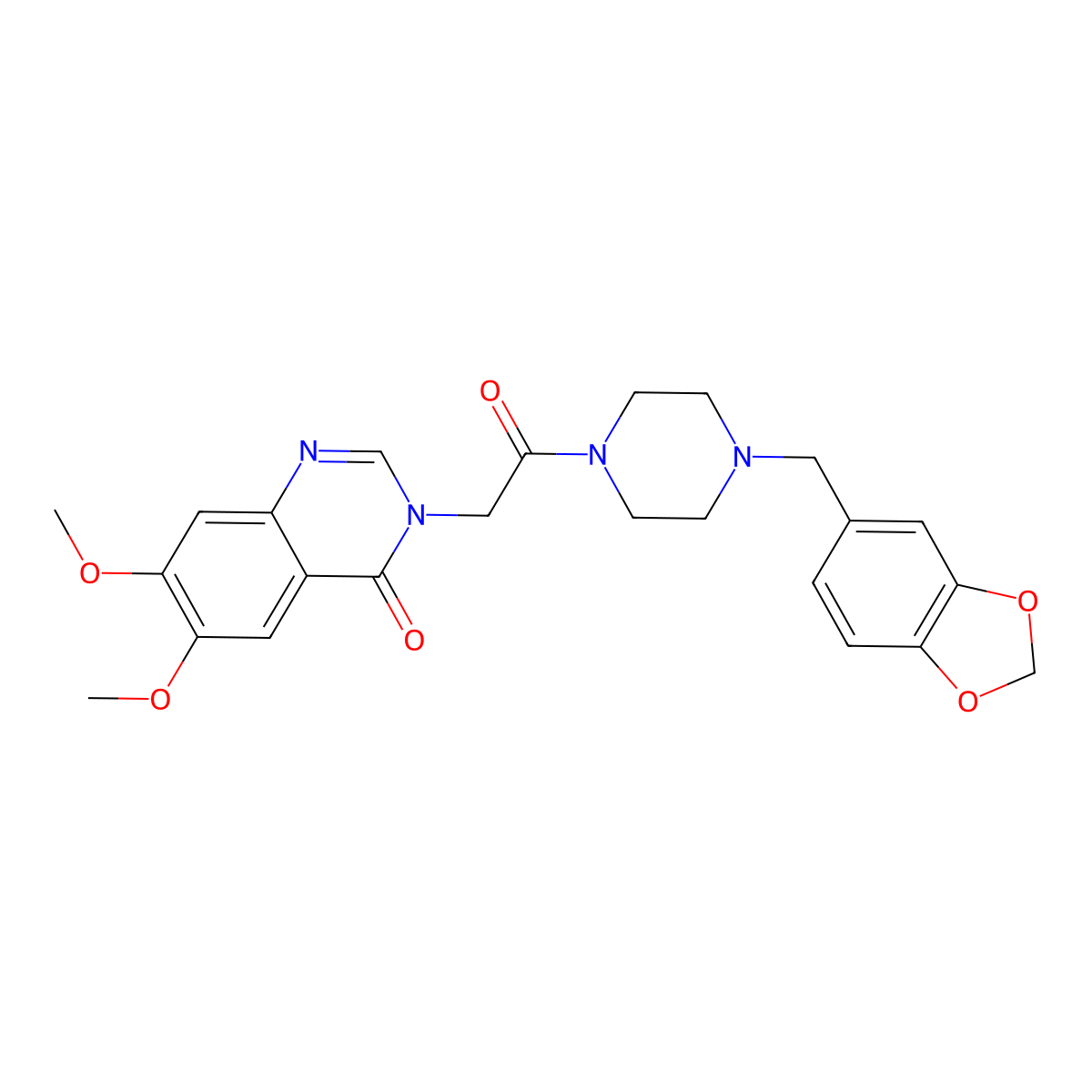 3-{2-[4-(1,3-benzodioxol-5-ylmethyl)piperazin-1-yl]-2-oxoethyl}-6,7-dimethoxyquinazolin-4(3H)-one molecular structure, CAS 1081118-01-5