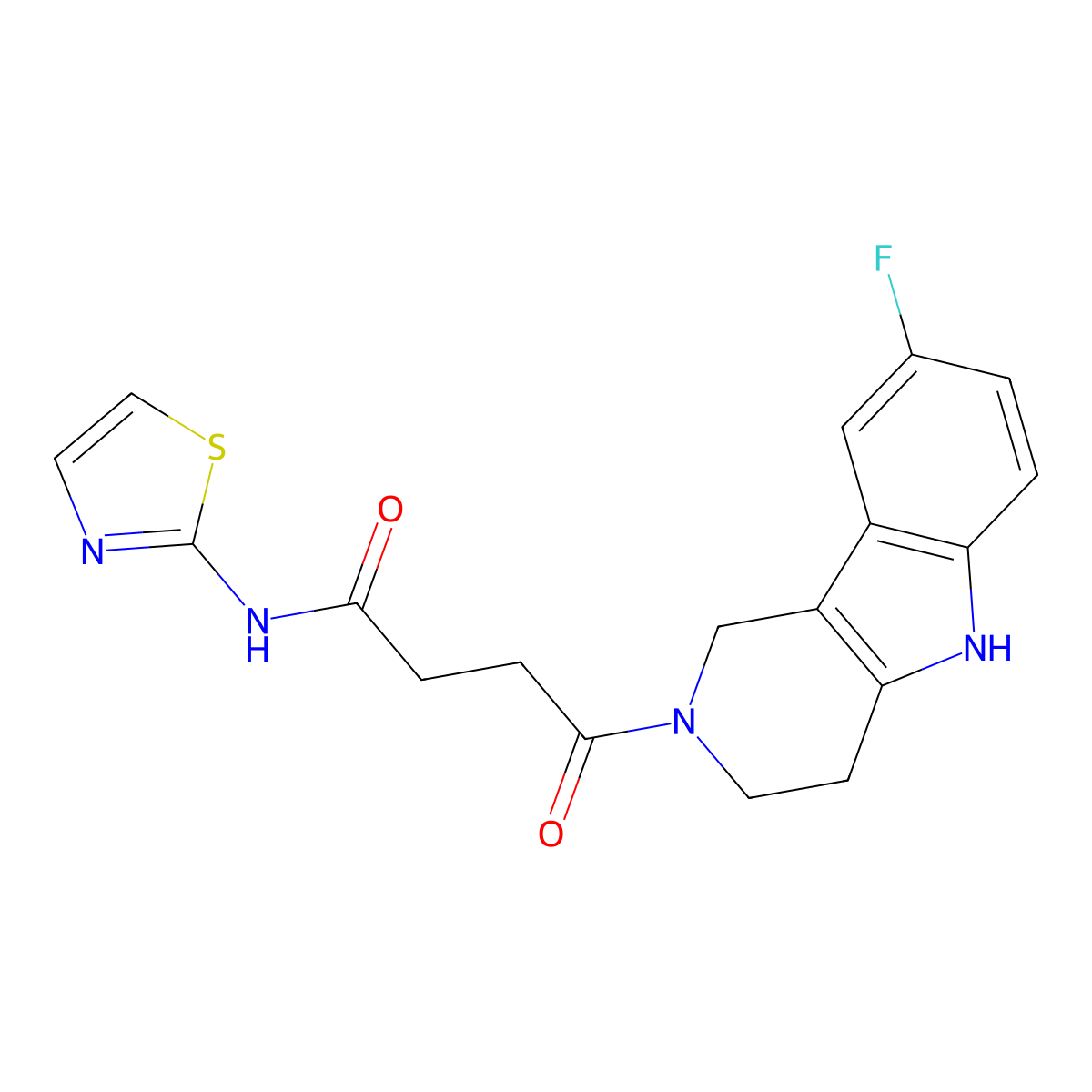 4-(8-fluoro-1,3,4,5-tetrahydro-2H-pyrido[4,3-b]indol-2-yl)-4-oxo-N-(1,3-thiazol-2-yl)butanamide molecular structure, CAS 1081118-10-6