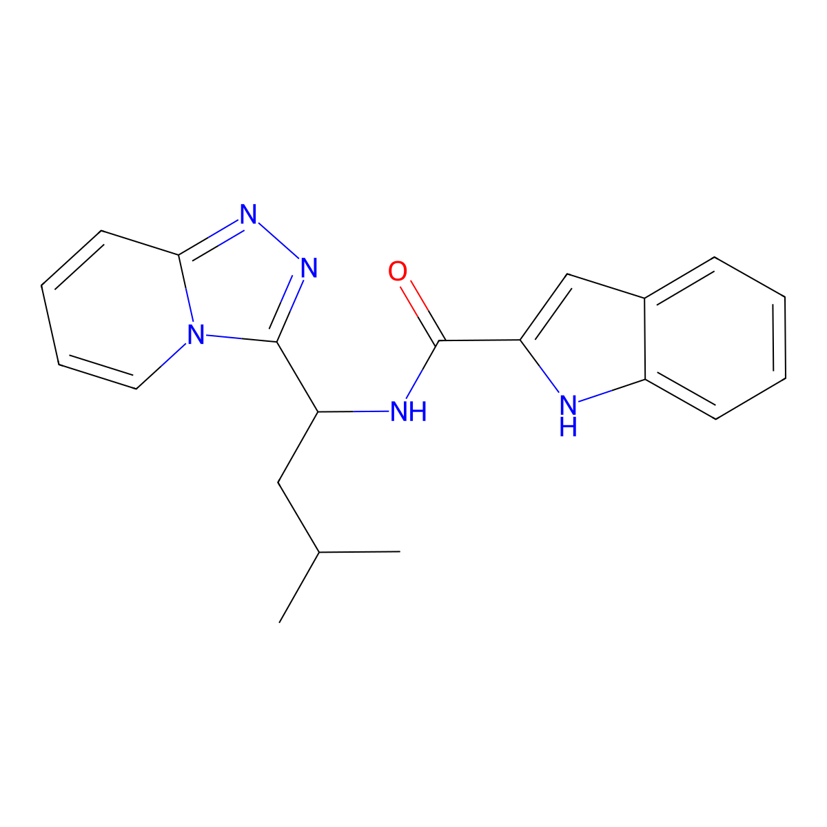 N-[3-methyl-1-([1,2,4]triazolo[4,3-a]pyridin-3-yl)butyl]-1H-indole-2-carboxamide molecular structure, CAS 1081118-24-2