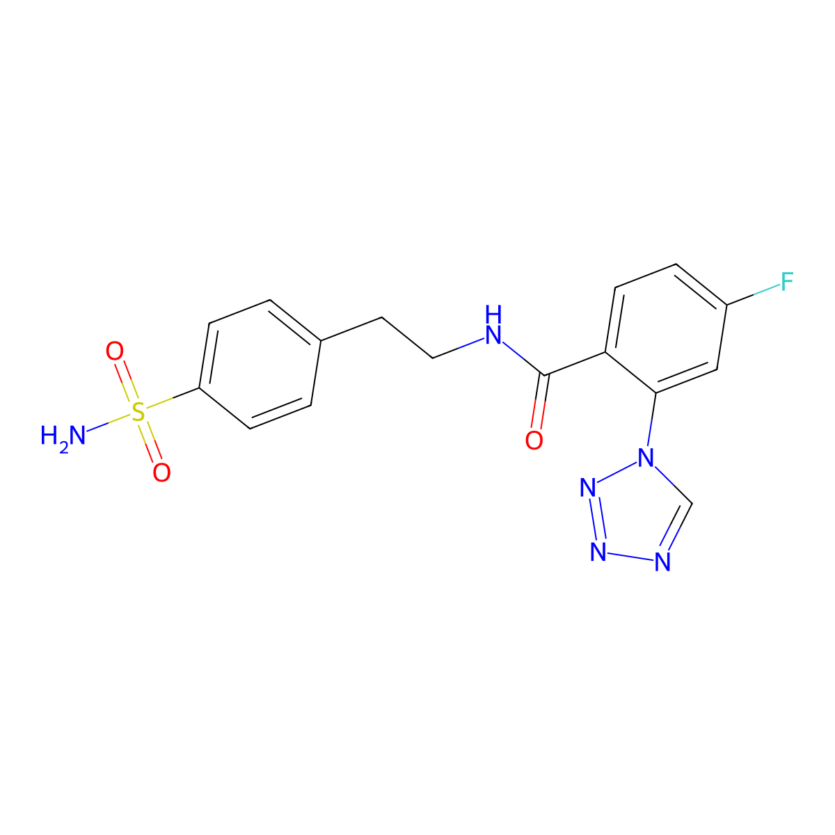N~1~-[4-(aminosulfonyl)phenethyl]-4-fluoro-2-(1H-1,2,3,4-tetraazol-1-yl)benzamide molecular structure, CAS 1081118-30-0