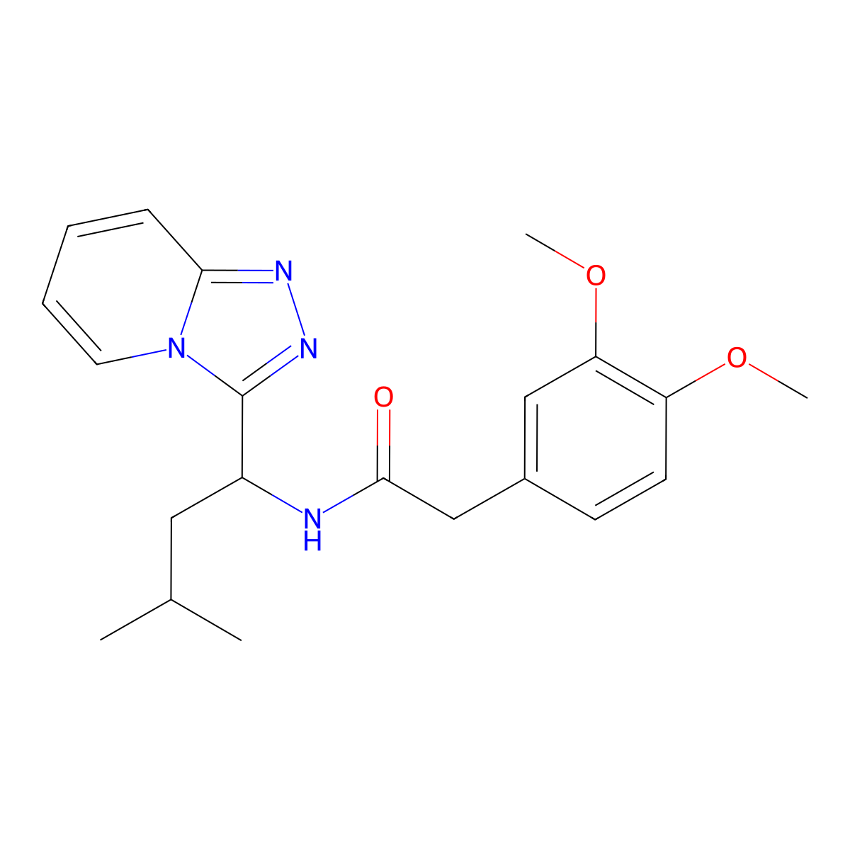 2-(3,4-dimethoxyphenyl)-N-[3-methyl-1-([1,2,4]triazolo[4,3-a]pyridin-3-yl)butyl]acetamide molecular structure, CAS 1081118-40-2