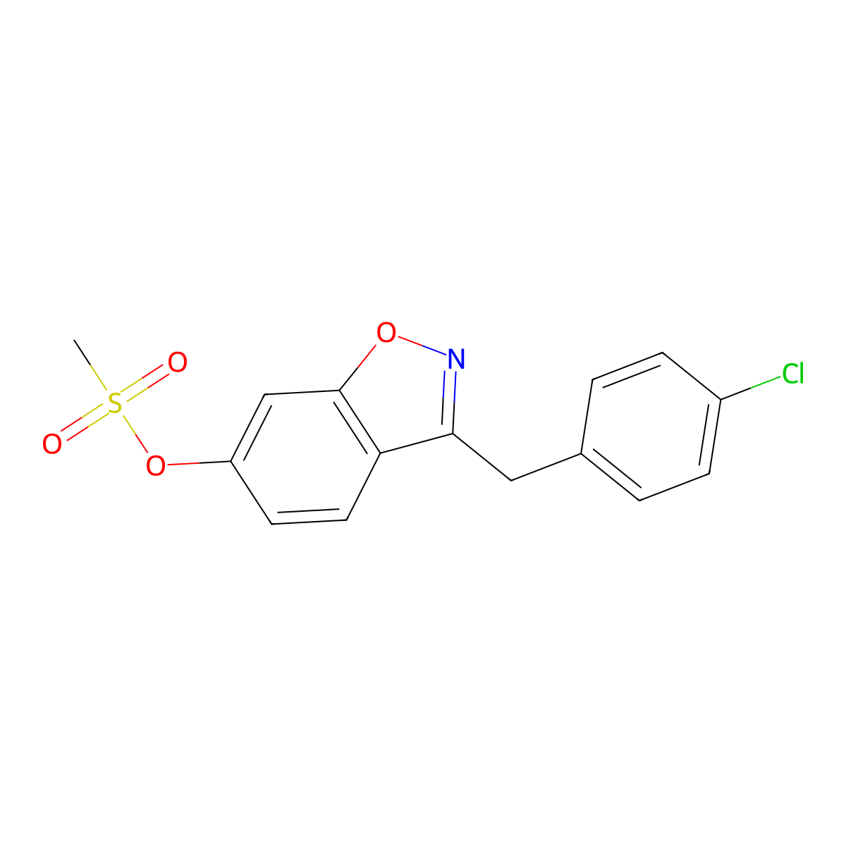 3-(4-Chlorobenzyl)-1,2-benzoxazol-6-yl methanesulfonate molecular structure, CAS 1081118-44-6