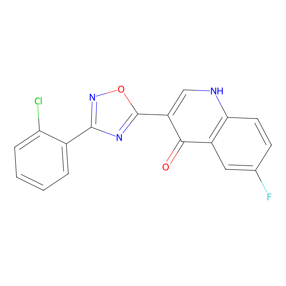3-(3-(2-chlorophenyl)-1,2,4-oxadiazol-5-yl)-6-fluoroquinolin-4(1H)-one molecular structure, CAS 1081119-02-9