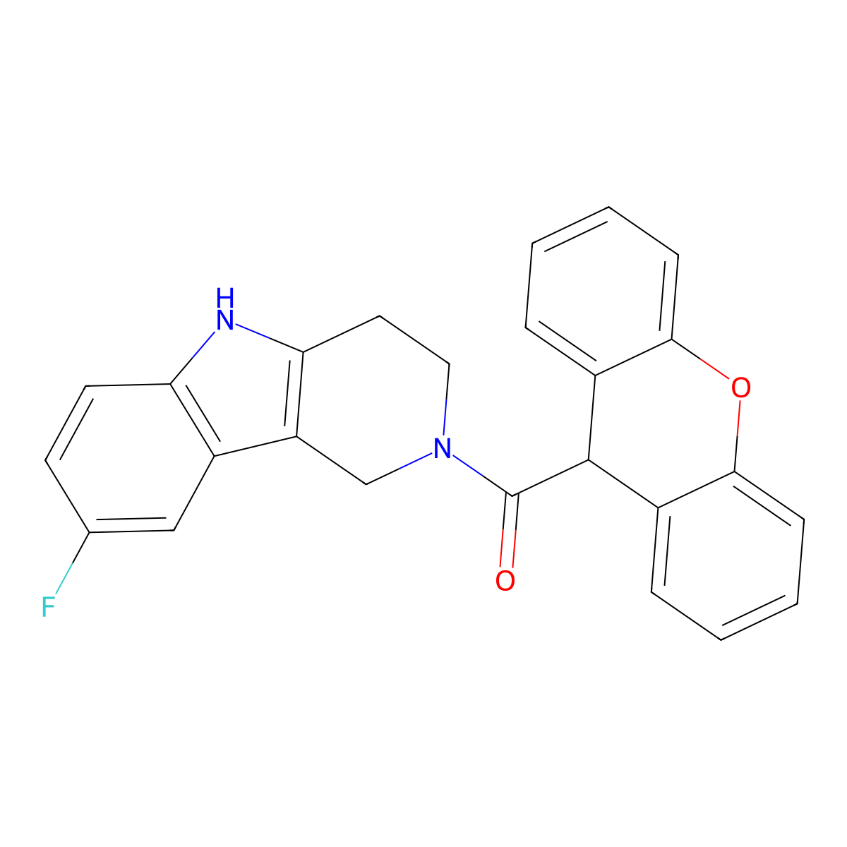 (8-fluoro-1,3,4,5-tetrahydro-2H-pyrido[4,3-b]indol-2-yl)(9H-xanthen-9-yl)methanone molecular structure, CAS 1081119-51-8