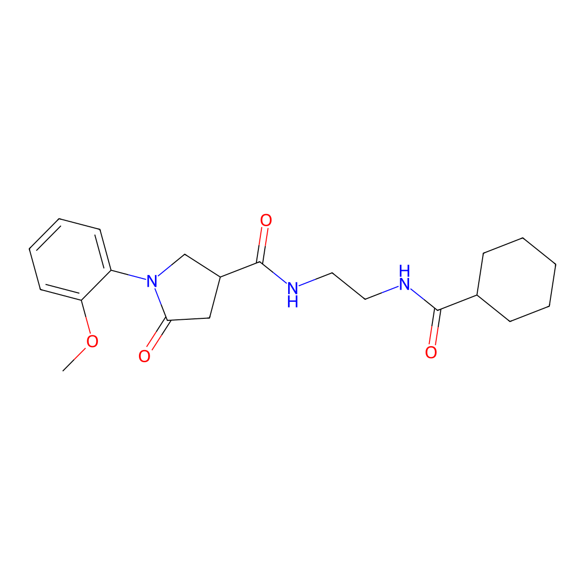 N-{2-[(cyclohexylcarbonyl)amino]ethyl}-1-(2-methoxyphenyl)-5-oxopyrrolidine-3-carboxamide molecular structure, CAS 1081119-56-3