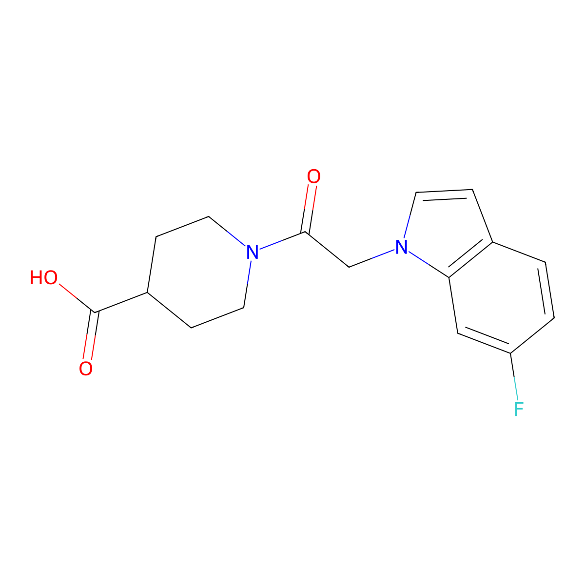 1-[(6-fluoro-1H-indol-1-yl)acetyl]piperidine-4-carboxylic acid molecular structure, CAS 1081119-57-4