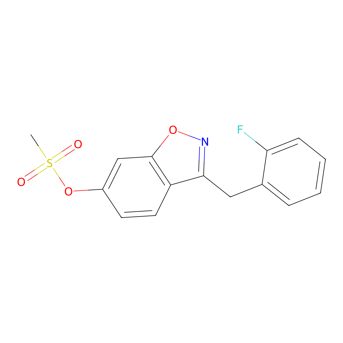 3-(2-Fluorobenzyl)-1,2-benzoxazol-6-yl methanesulfonate molecular structure, CAS 1081119-61-0