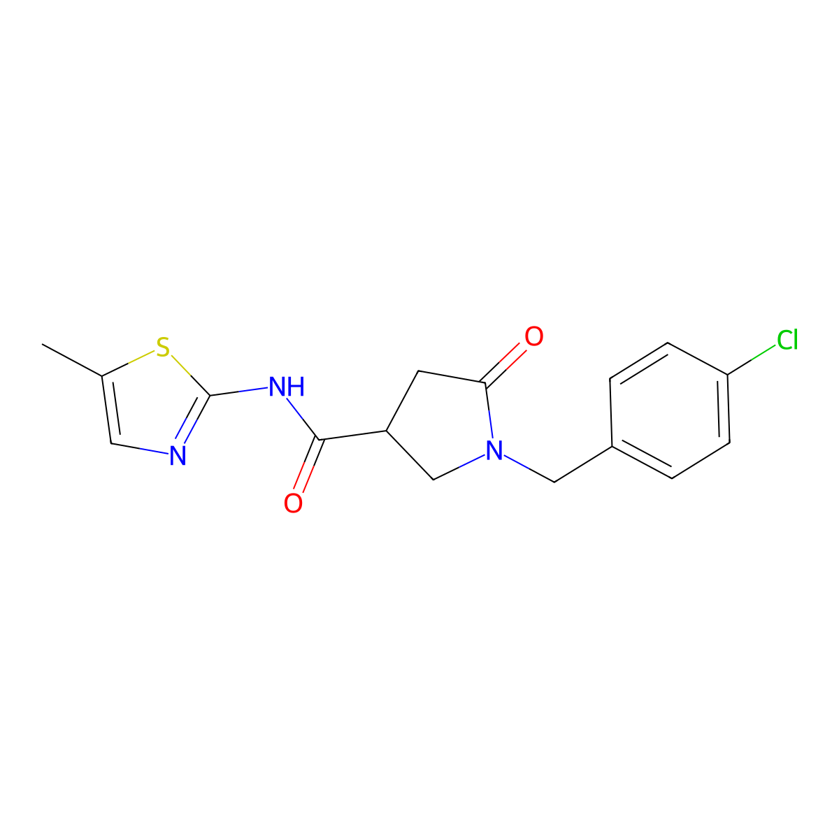 1-(4-chlorobenzyl)-N-(5-methyl-1,3-thiazol-2-yl)-5-oxopyrrolidine-3-carboxamide molecular structure, CAS 1081120-08-2