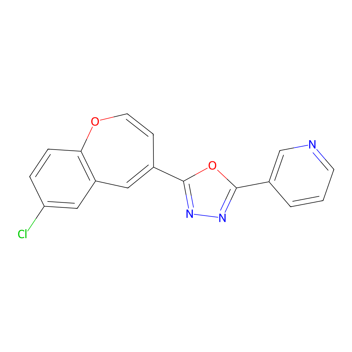 2-(7-Chlorobenzo[b]oxepin-4-yl)-5-(pyridin-3-yl)-1,3,4-oxadiazole molecular structure, CAS 1081121-01-8
