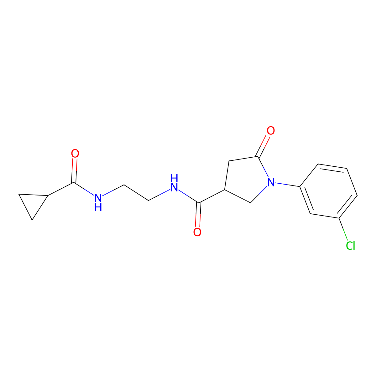 1-(3-chlorophenyl)-N-{2-[(cyclopropylcarbonyl)amino]ethyl}-5-oxopyrrolidine-3-carboxamide molecular structure, CAS 1081121-25-6