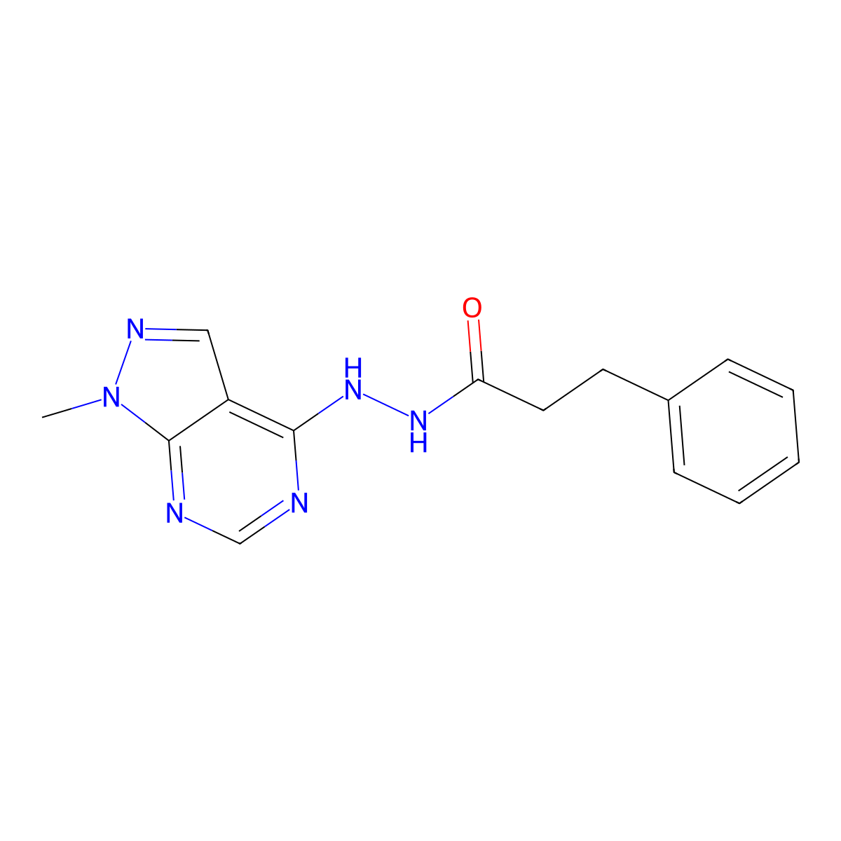 N'-(1-methyl-1H-pyrazolo[3,4-d]pyrimidin-4-yl)-3-phenylpropanehydrazide molecular structure, CAS 1081121-48-3