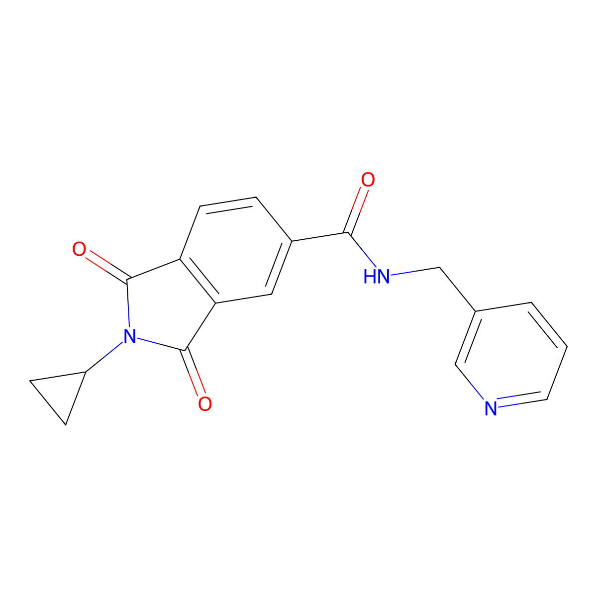 2-cyclopropyl-1,3-dioxo-N-(pyridin-3-ylmethyl)-2,3-dihydro-1H-isoindole-5-carboxamide molecular structure, CAS 1081122-17-9