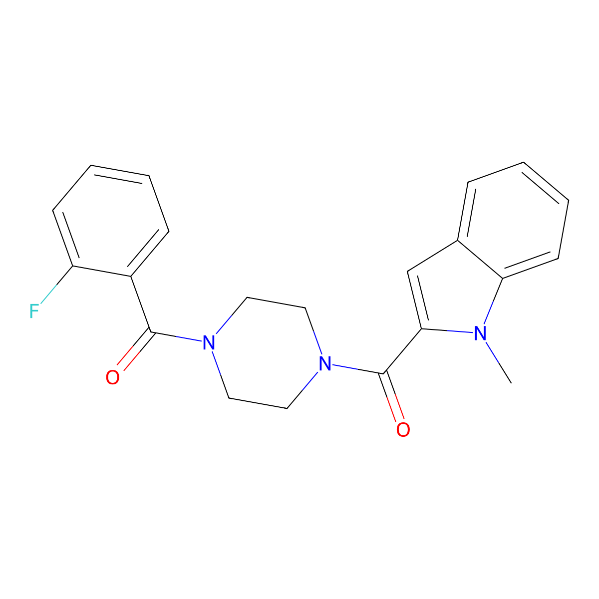 (2-fluorophenyl){4-[(1-methyl-1H-indol-2-yl)carbonyl]piperazin-1-yl}methanone molecular structure, CAS 1081122-23-7
