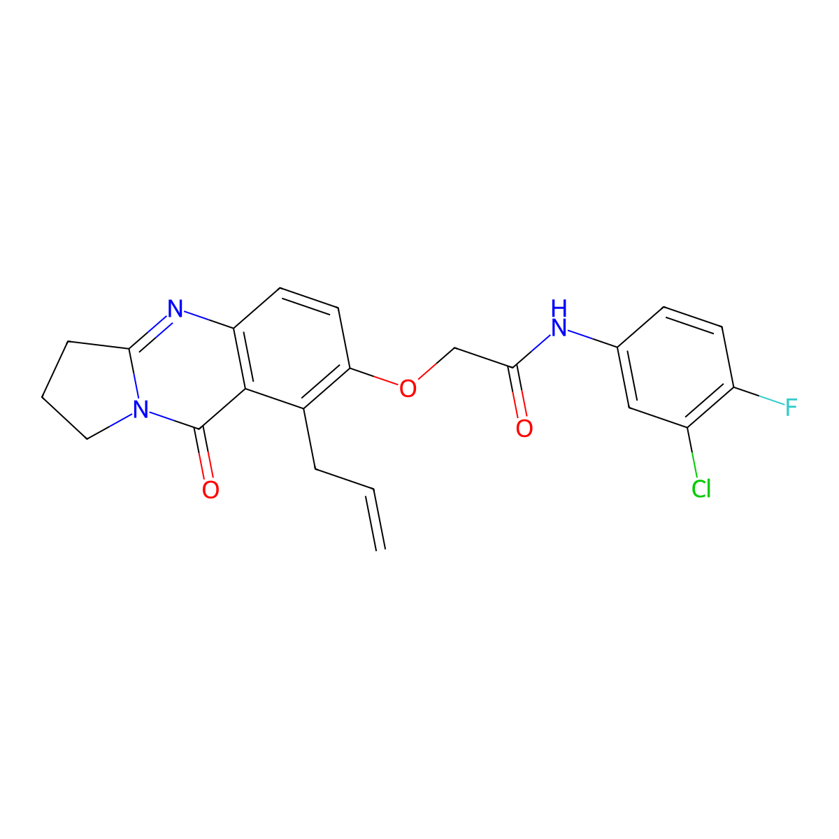N-(3-chloro-4-fluorophenyl)-2-{[9-oxo-8-(prop-2-en-1-yl)-1,2,3,9-tetrahydropyrrolo[2,1-b]quinazolin-7-yl]oxy}acetamide molecular structure, CAS 1081122-45-3