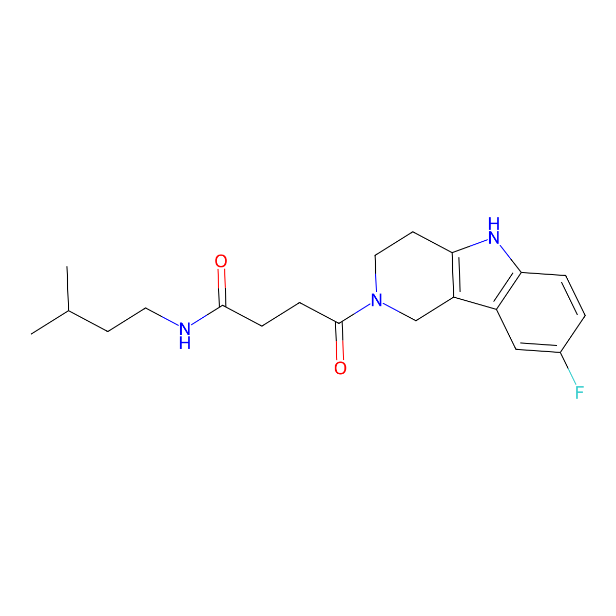 4-(8-fluoro-1,3,4,5-tetrahydro-2H-pyrido[4,3-b]indol-2-yl)-N-(3-methylbutyl)-4-oxobutanamide molecular structure, CAS 1081122-64-6