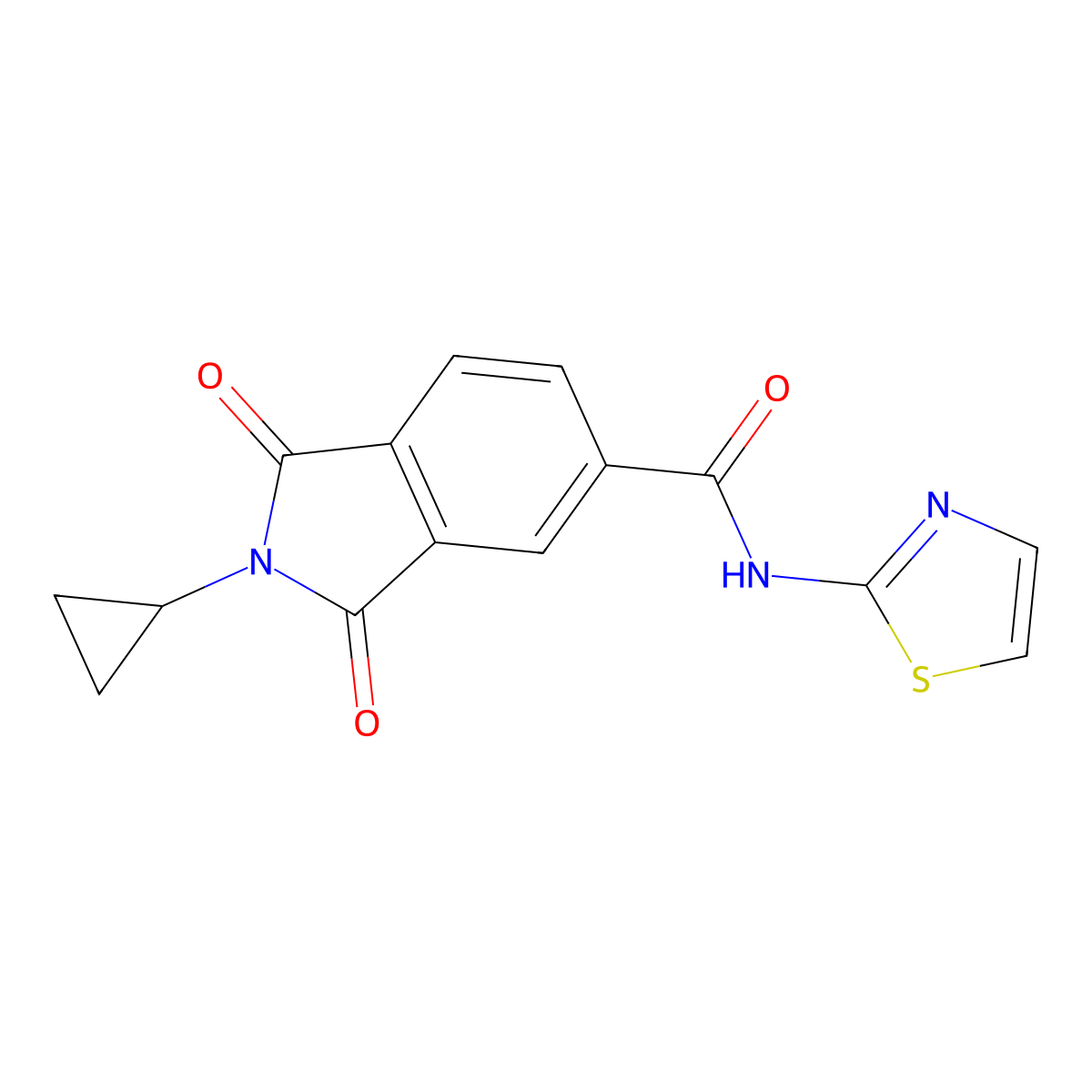 2-cyclopropyl-1,3-dioxo-N-(1,3-thiazol-2-yl)-2,3-dihydro-1H-isoindole-5-carboxamide molecular structure, CAS 1081122-80-6