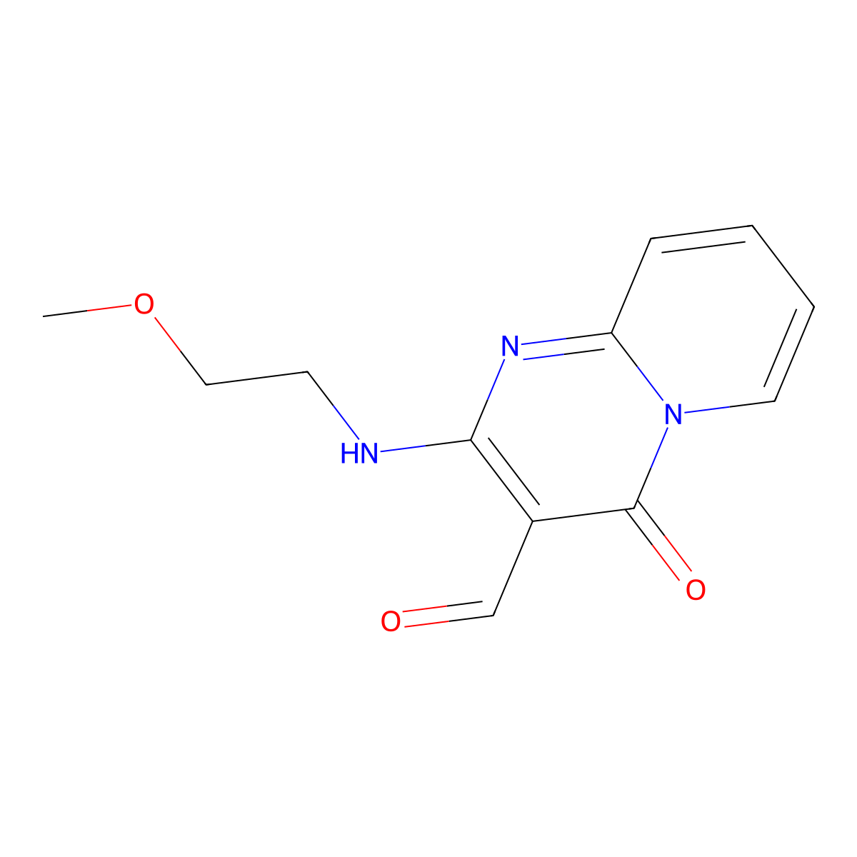 2-((2-methoxyethyl)amino)-4-oxo-4H-pyrido[1,2-a]pyrimidine-3-carbaldehyde molecular structure, CAS 1081123-24-1
