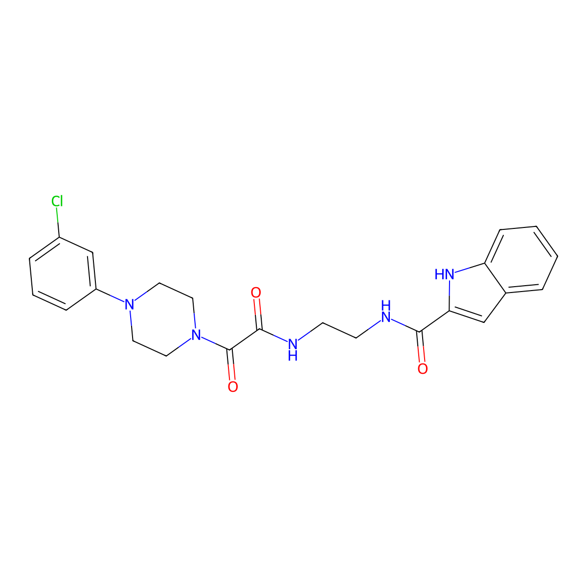 N-[2-({[4-(3-chlorophenyl)piperazin-1-yl](oxo)acetyl}amino)ethyl]-1H-indole-2-carboxamide molecular structure, CAS 1081124-81-3