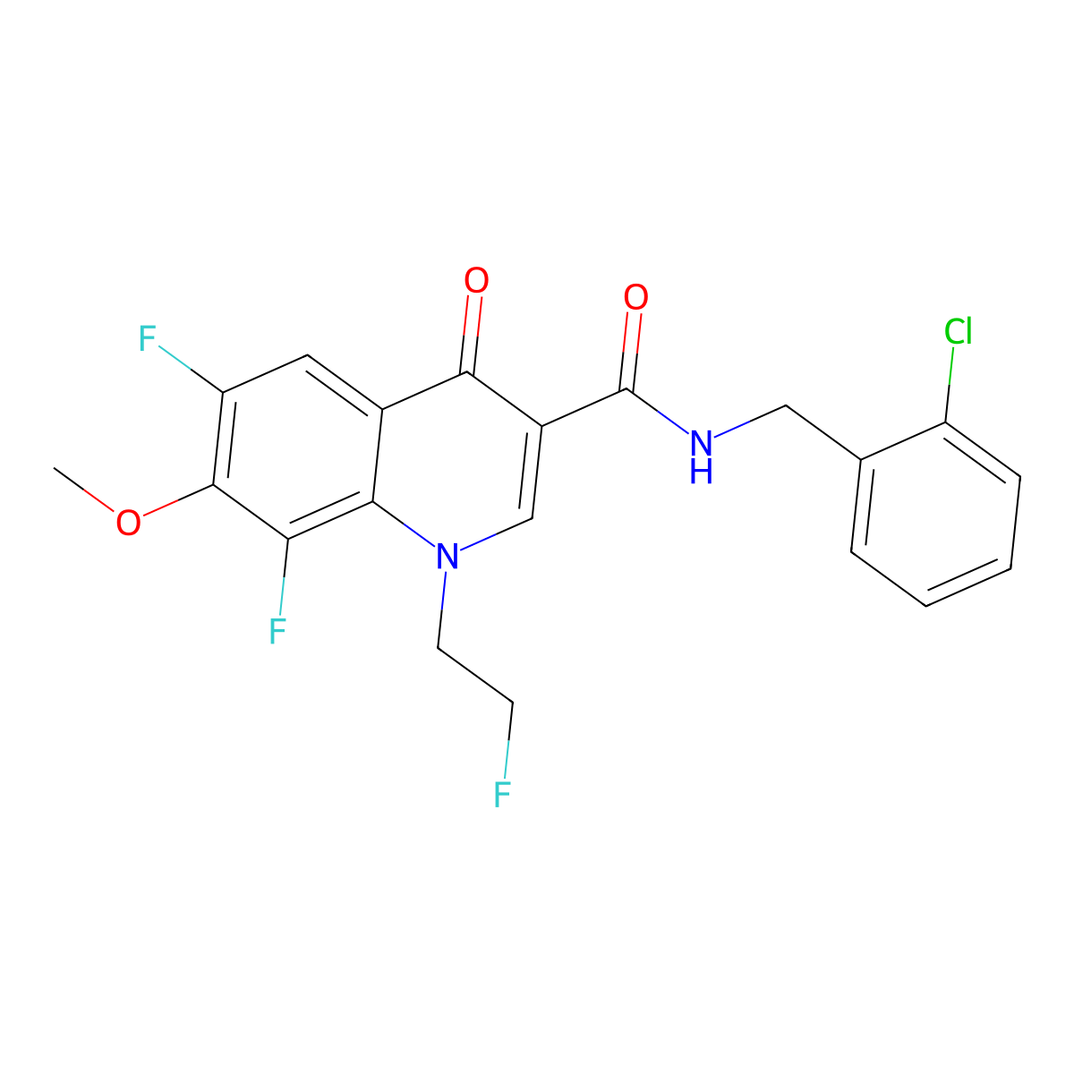 N-(2-chlorobenzyl)-6,8-difluoro-1-(2-fluoroethyl)-7-methoxy-4-oxo-1,4-dihydroquinoline-3-carboxamide molecular structure, CAS 1081124-87-9