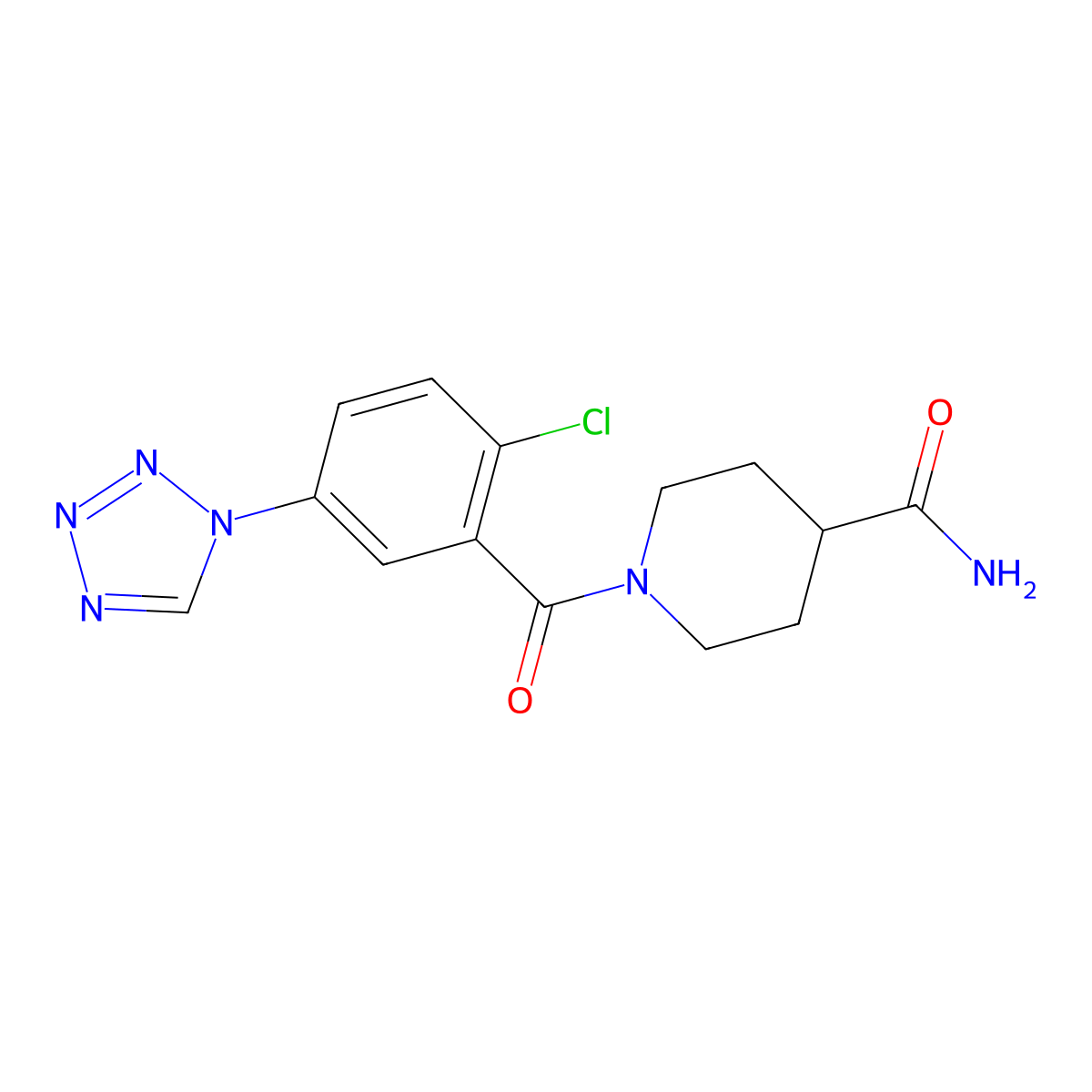 1-{[2-chloro-5-(1H-tetrazol-1-yl)phenyl]carbonyl}piperidine-4-carboxamide molecular structure, CAS 1081124-92-6