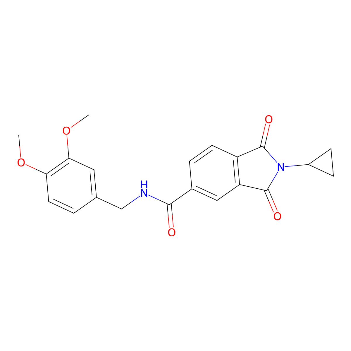 2-cyclopropyl-N-(3,4-dimethoxybenzyl)-1,3-dioxo-2,3-dihydro-1H-isoindole-5-carboxamide molecular structure, CAS 1081125-05-4