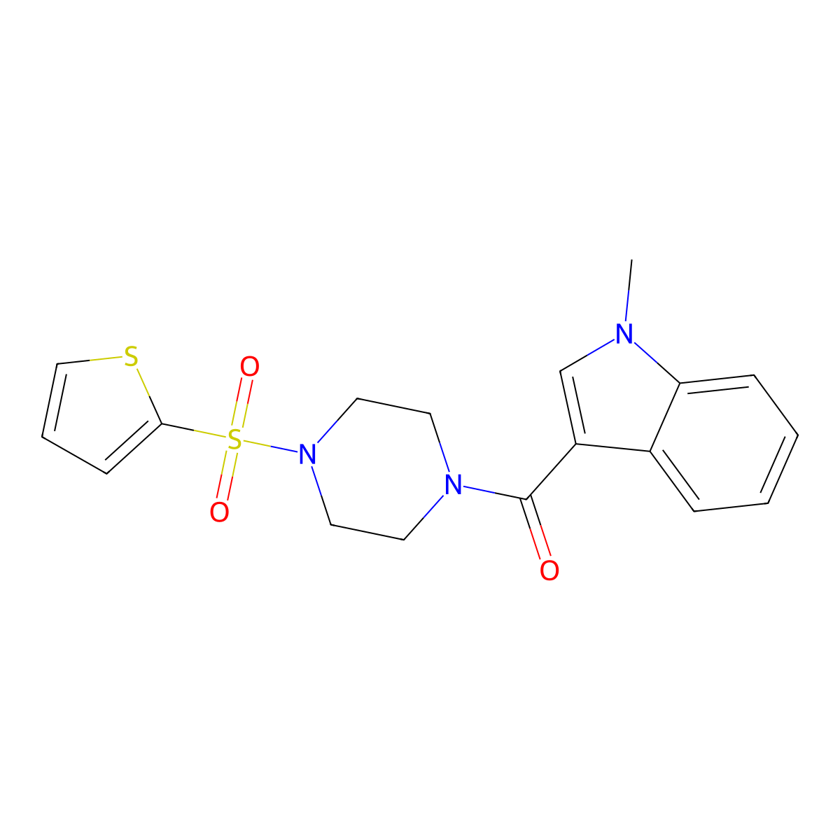 (1-methyl-1H-indol-3-yl)[4-(thiophen-2-ylsulfonyl)piperazin-1-yl]methanone molecular structure, CAS 1081125-06-5