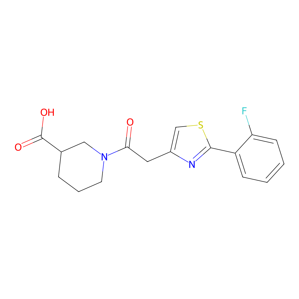 1-{[2-(2-Fluorophenyl)-1,3-thiazol-4-yl]acetyl}piperidine-3-carboxylic acid molecular structure, CAS 1081125-16-7