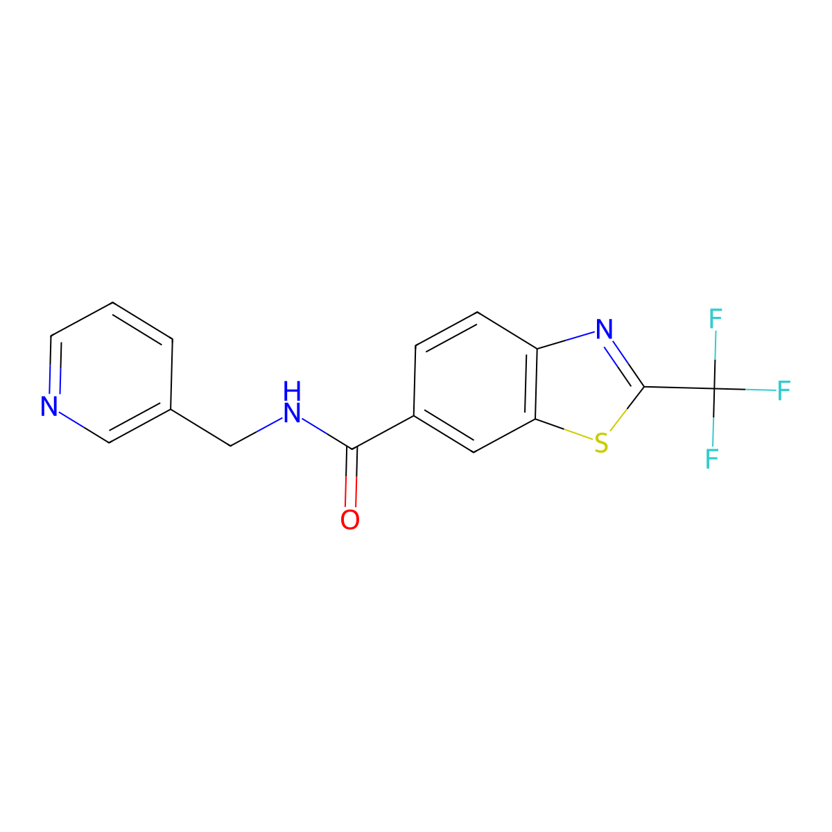 N-(pyridin-3-ylmethyl)-2-(trifluoromethyl)-1,3-benzothiazole-6-carboxamide molecular structure, CAS 1081125-30-5