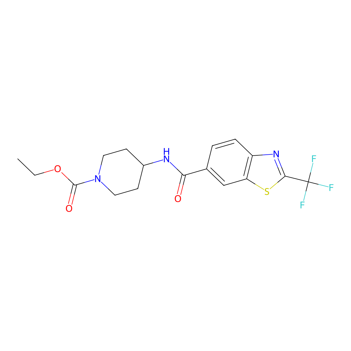 Ethyl 4-({[2-(trifluoromethyl)-1,3-benzothiazol-6-yl]carbonyl}amino)-1-piperidinecarboxylate molecular structure, CAS 1081125-37-2