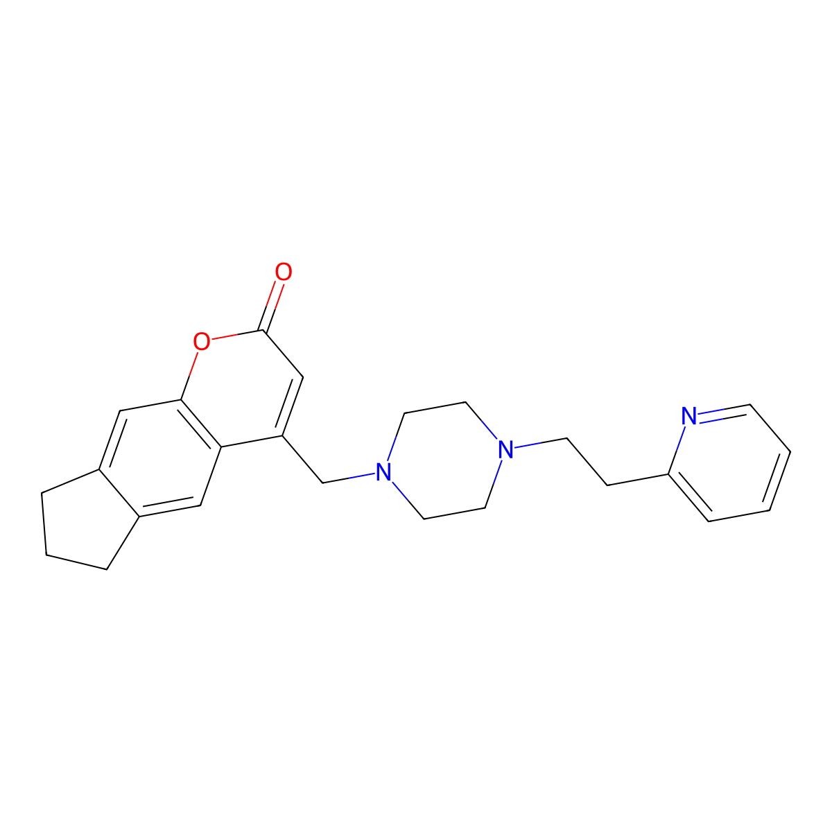 4-((4-(2-(pyridin-2-yl)ethyl)piperazin-1-yl)methyl)-7,8-dihydrocyclopenta[g]chromen-2(6H)-one molecular structure, CAS 1081125-44-1