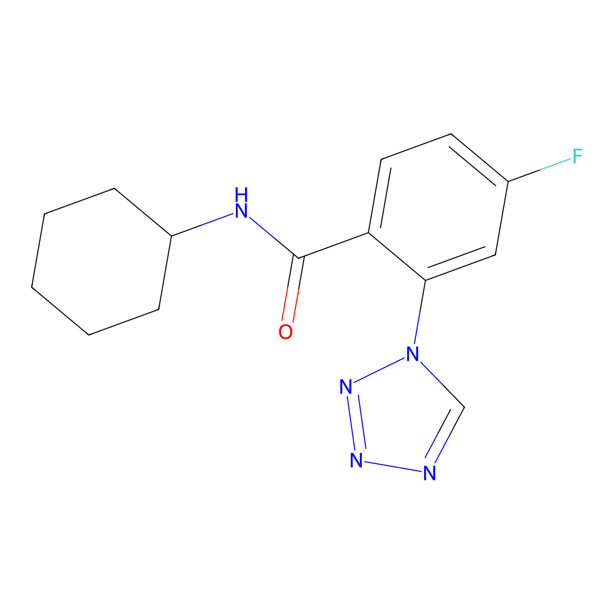N-cyclohexyl-4-fluoro-2-(1H-tetrazol-1-yl)benzamide molecular structure, CAS 1081125-70-3