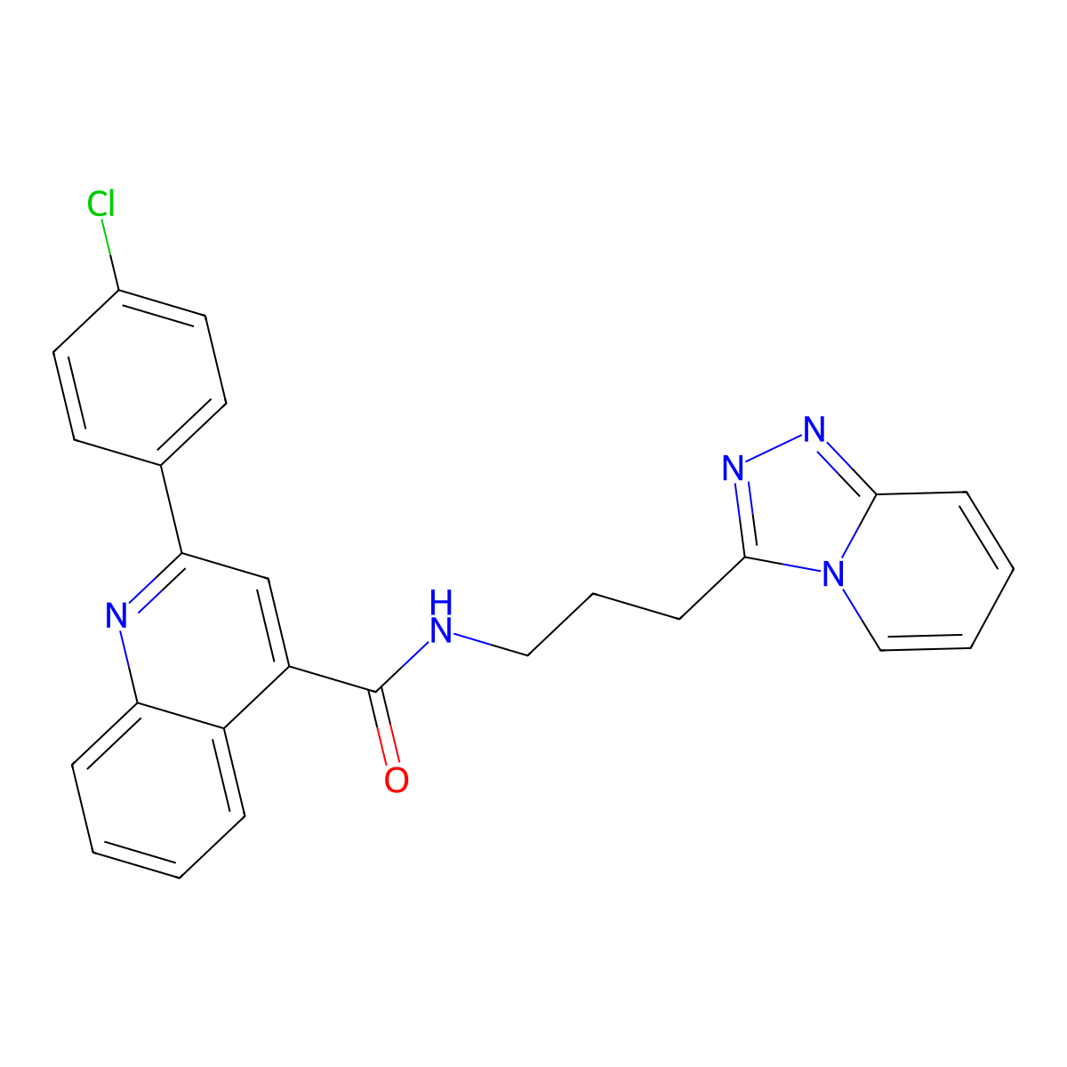 2-(4-chlorophenyl)-N-[3-([1,2,4]triazolo[4,3-a]pyridin-3-yl)propyl]quinoline-4-carboxamide molecular structure, CAS 1081125-91-8