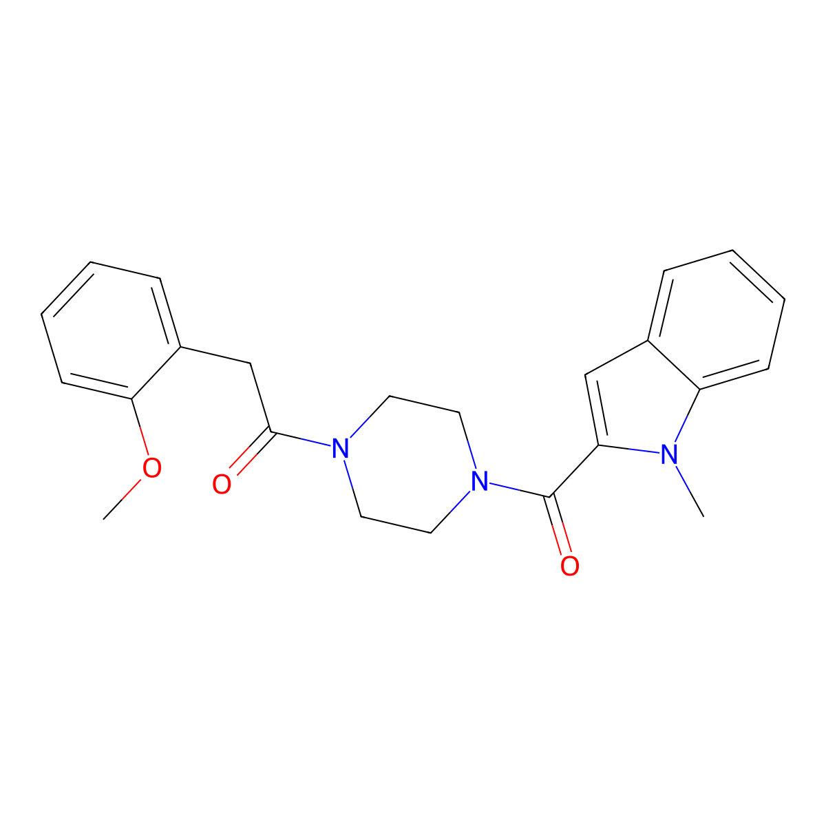 2-(2-methoxyphenyl)-1-{4-[(1-methyl-1H-indol-2-yl)carbonyl]piperazin-1-yl}ethanone molecular structure, CAS 1081126-15-9