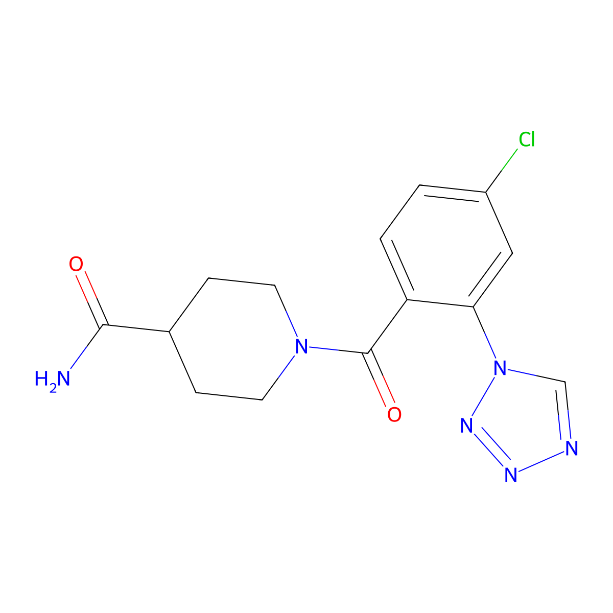1-{[4-chloro-2-(1H-tetrazol-1-yl)phenyl]carbonyl}piperidine-4-carboxamide molecular structure, CAS 1081126-20-6