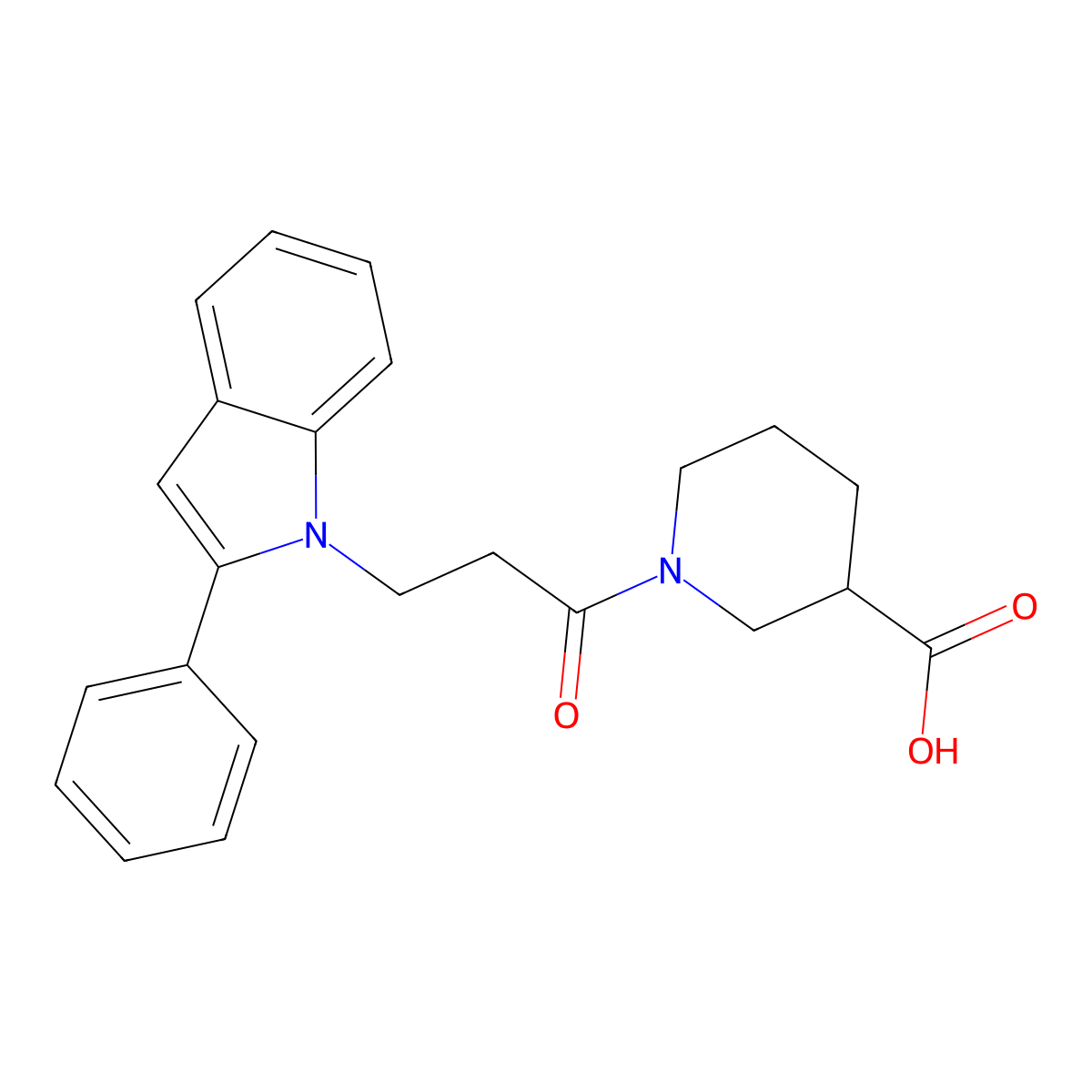 1-(3-(2-phenyl-1H-indol-1-yl)propanoyl)piperidine-3-carboxylic acid molecular structure, CAS 1081126-39-7