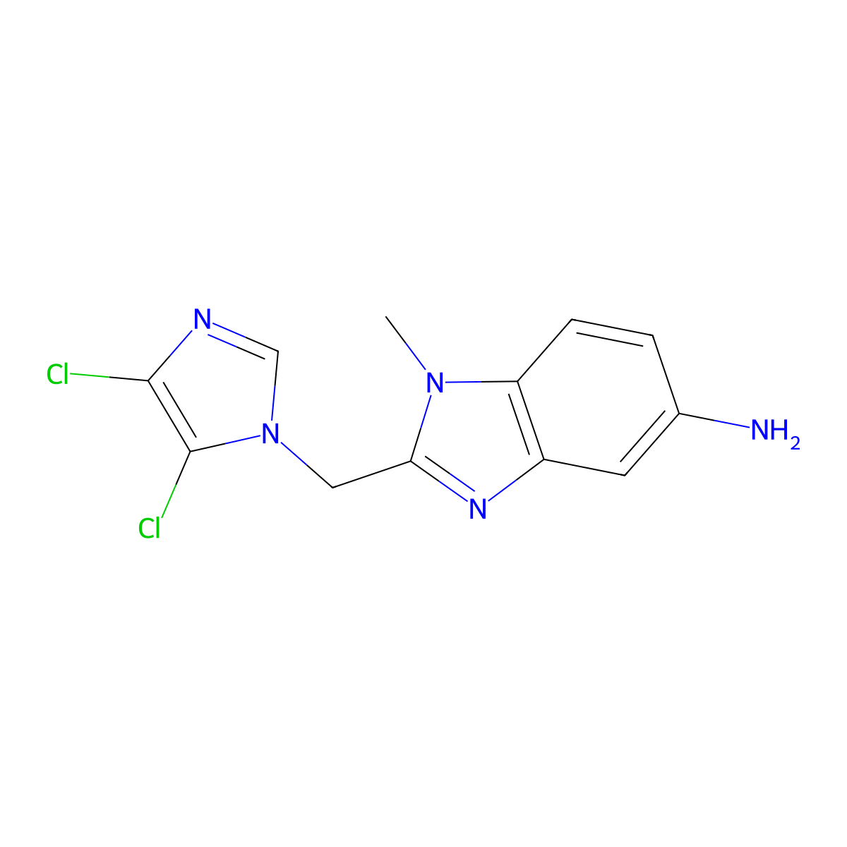 2-((4,5-dichloro-1H-imidazol-1-yl)methyl)-1-methyl-1H-benzo[d]imidazol-5-amine molecular structure, CAS 1081126-42-2