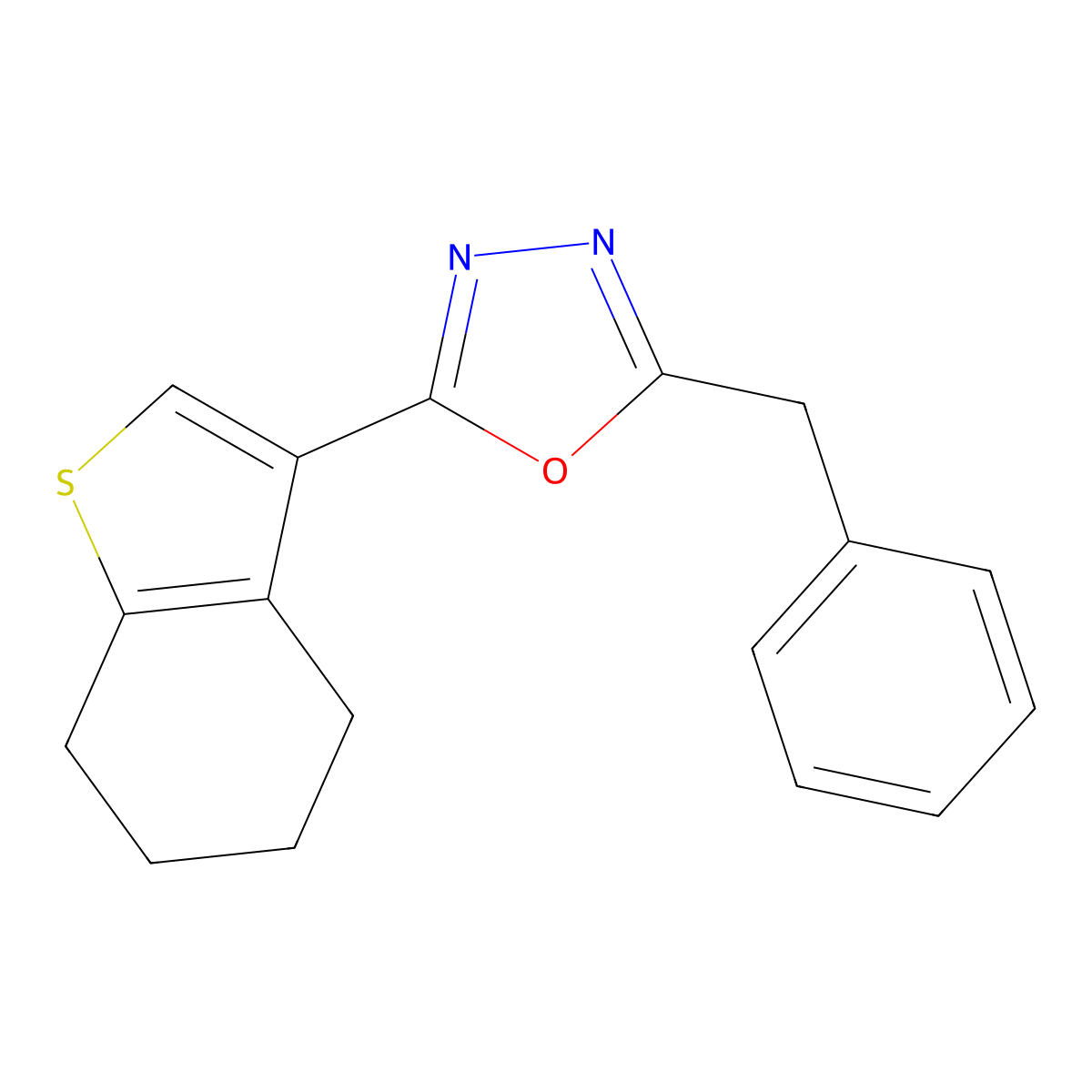 2-Benzyl-5-(4,5,6,7-tetrahydrobenzo[b]thiophen-3-yl)-1,3,4-oxadiazole molecular structure, CAS 1081126-57-9